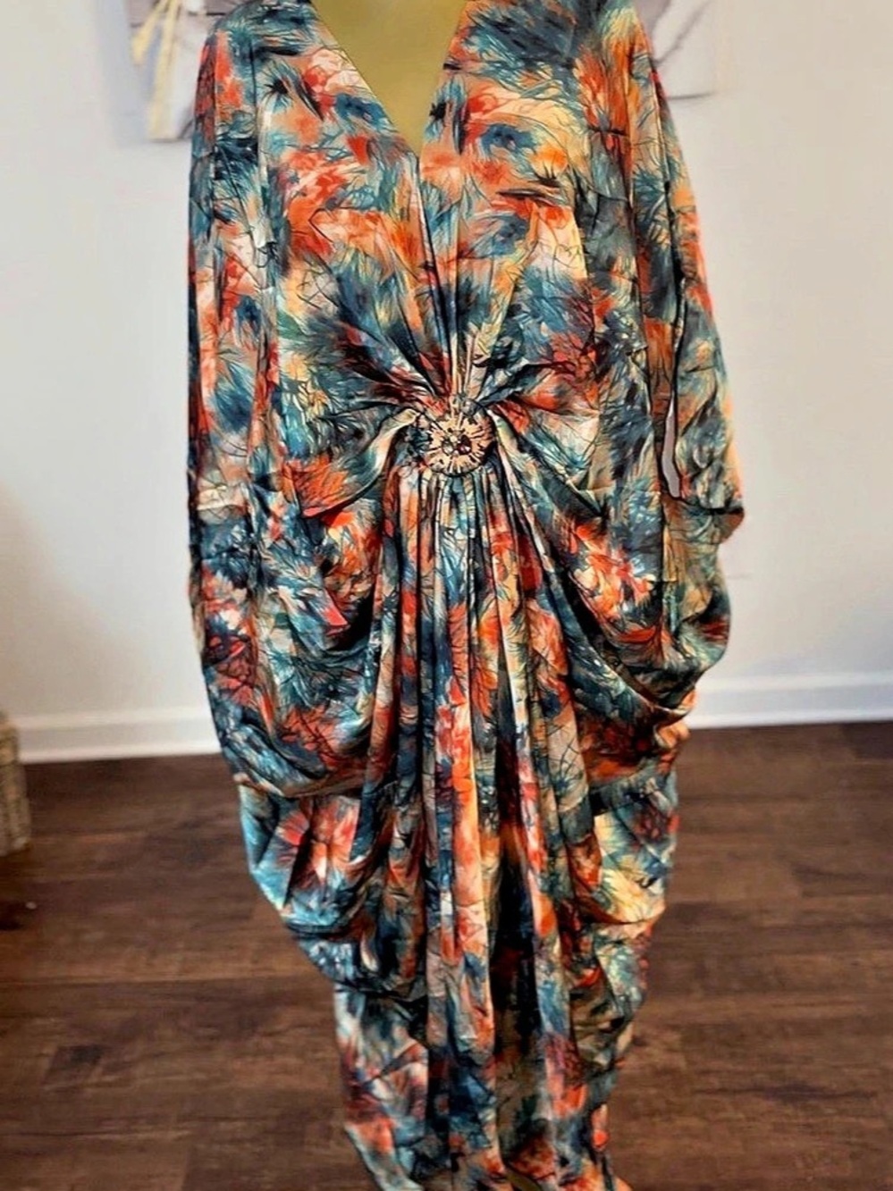 OS- Abaya/Muumuu Abstract Print  in Blue & Orange Like New